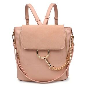 Moda Luxe Channing Pink Beige Convertible Faux Leather Suede Backpack Purse